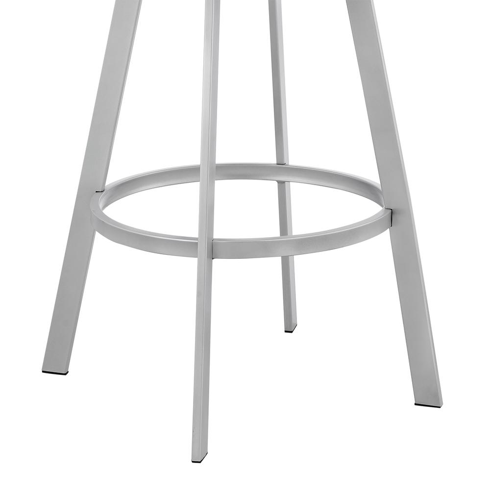 Swivel White Faux Leather and Silver Metal Bar Stool. Picture 8