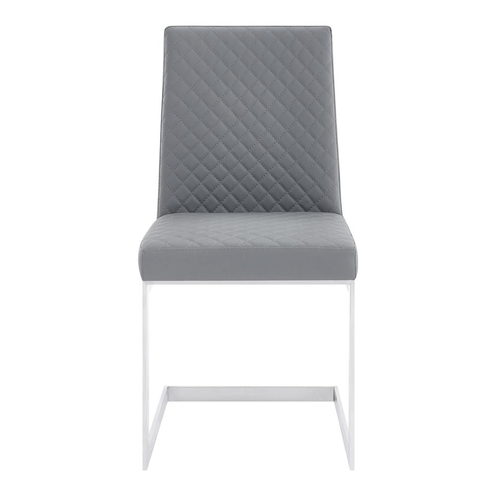Contemporary Dining Chair in Brushed Stainless Steel and Grey Faux Leather - Set of 2. Picture 3