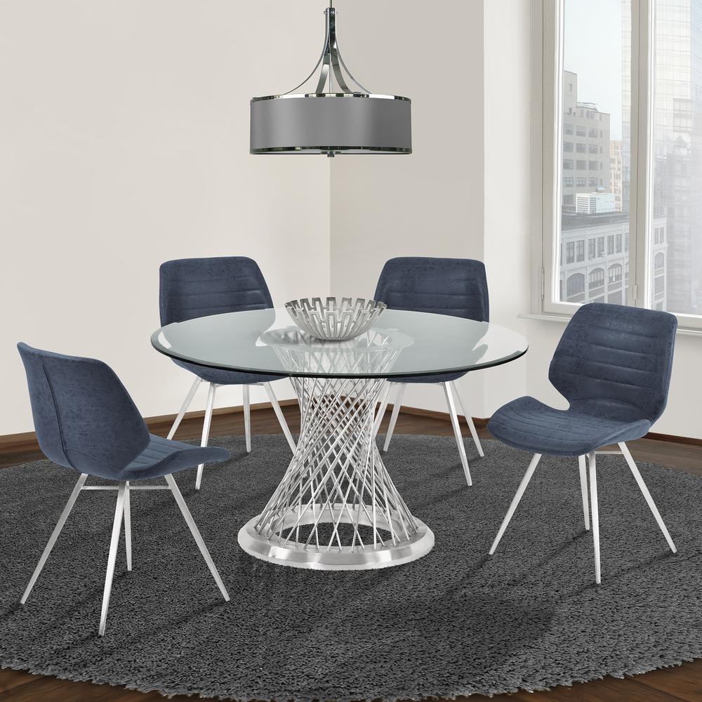 Contemporary Dining Table in Brushed Stainless Steel with Clear Tempered Glass Top. Picture 5