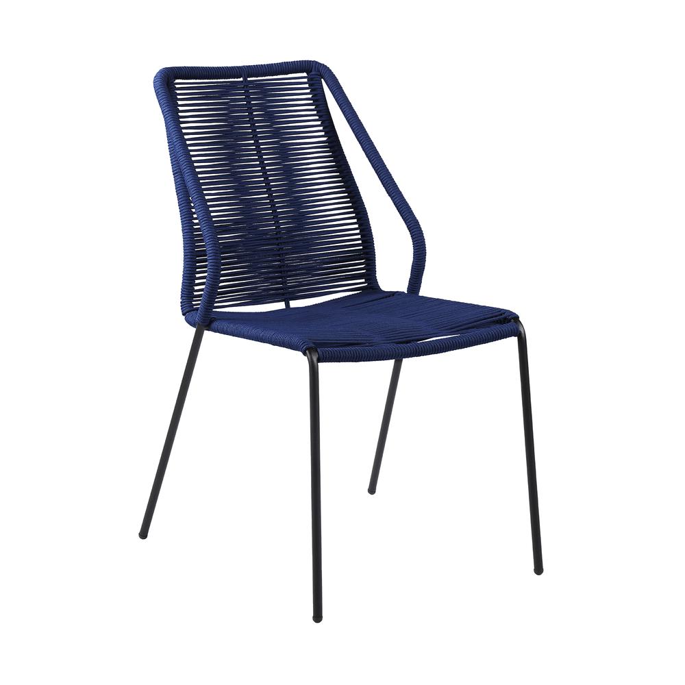 Clip Indoor Outdoor Stackable Steel Dining Chair with Blue Rope - Set of 2. Picture 1