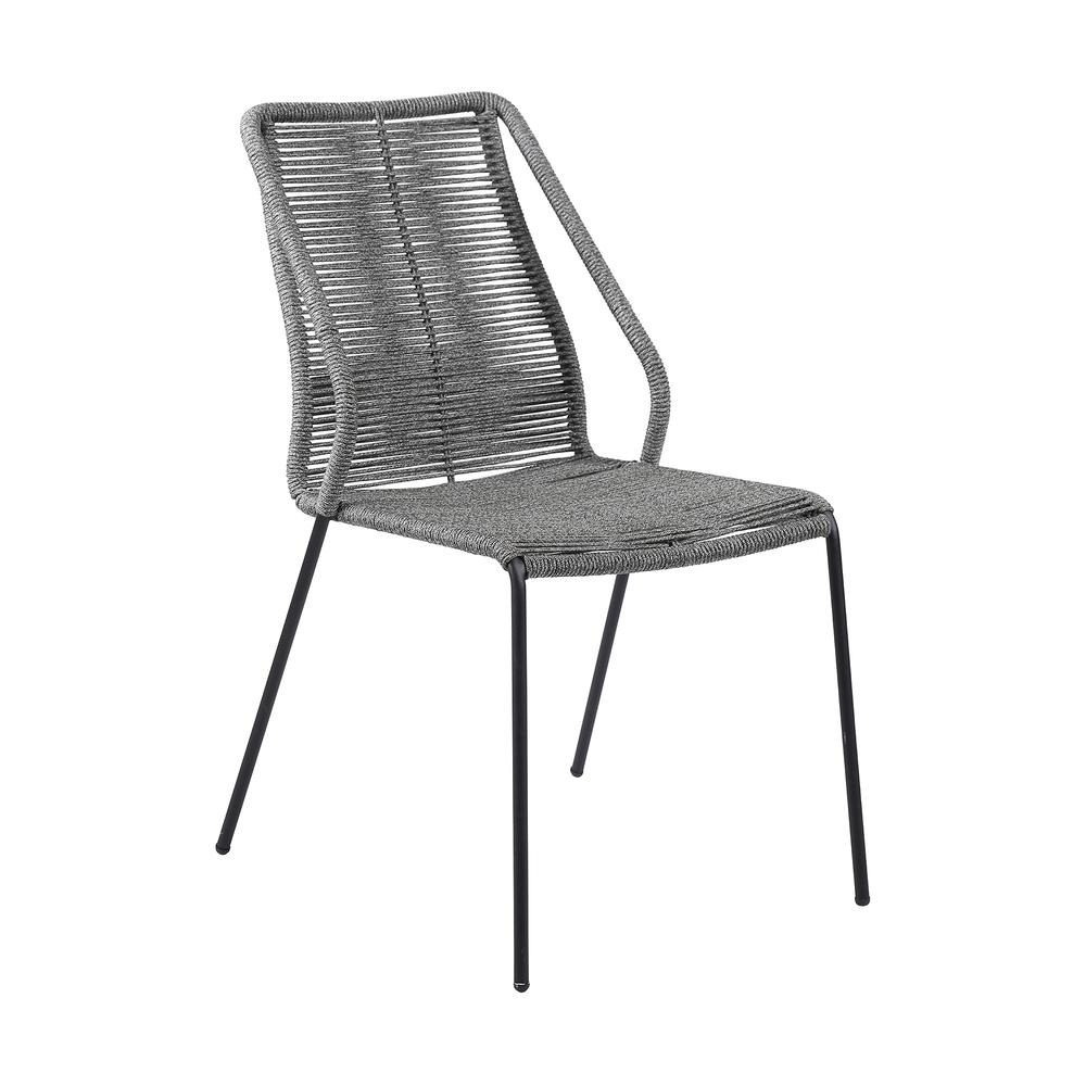 Clip Indoor Outdoor Stackable Steel Dining Chair with Grey Rope - Set of 2. Picture 1