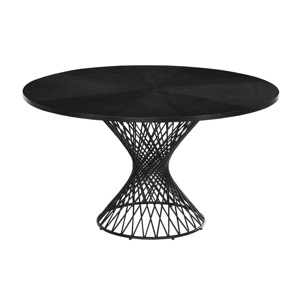 Cirque 54" Round Mid-Century Modern Pedestal Black Wood Dining Table with Epoxy Black Metal Base. Picture 1
