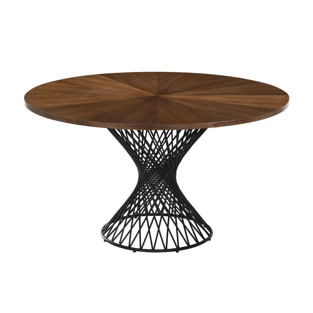Cirque 54" Round Mid-Century Modern Pedestal Walnut Wood Dining Table with Epoxy Black Metal Base. Picture 1