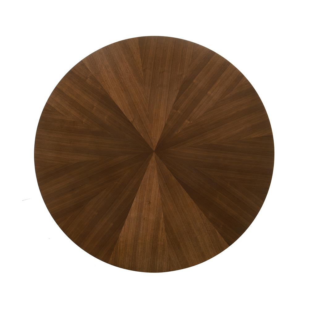 Cirque 54" Round Mid-Century Modern Pedestal Walnut Wood Dining Table with Epoxy Black Metal Base. Picture 3
