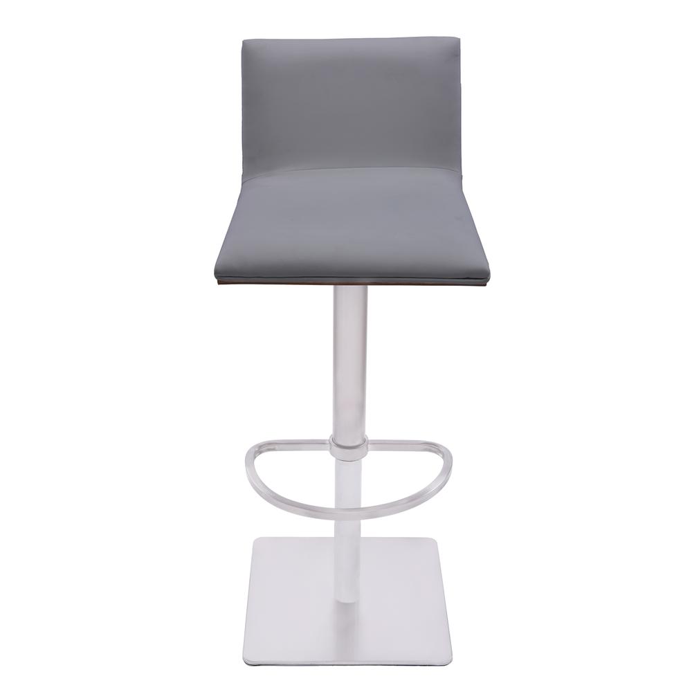Armen Living Crystal Barstool in Brushed Stainless Steel finish with Grey Faux Leather and Walnut Back. Picture 1