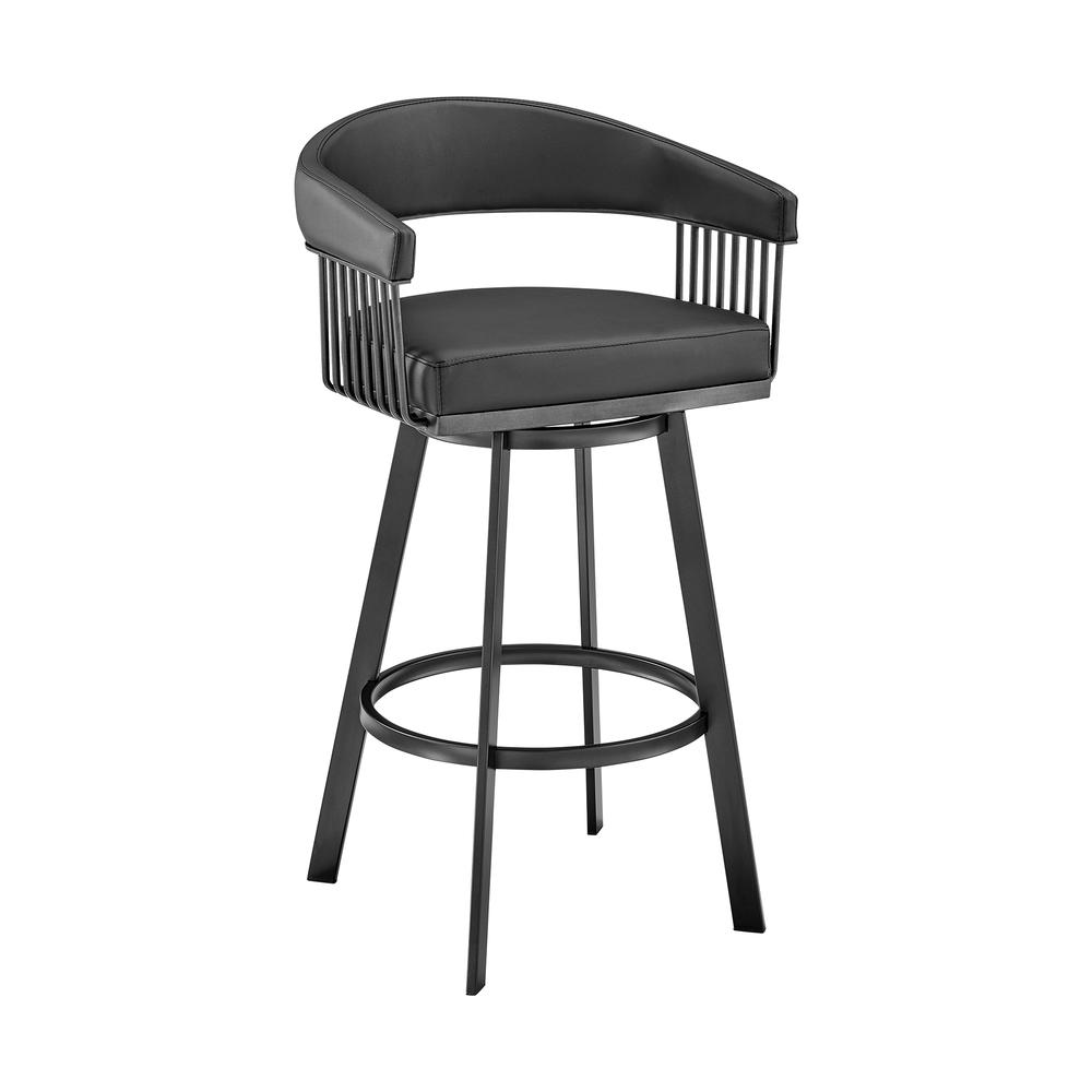 Chelsea 26" Counter Height Swivel Bar Stool in Black Finish and Black Faux Leather. Picture 1