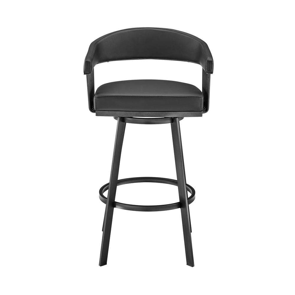 Chelsea 26" Counter Height Swivel Bar Stool in Black Finish and Black Faux Leather. Picture 2