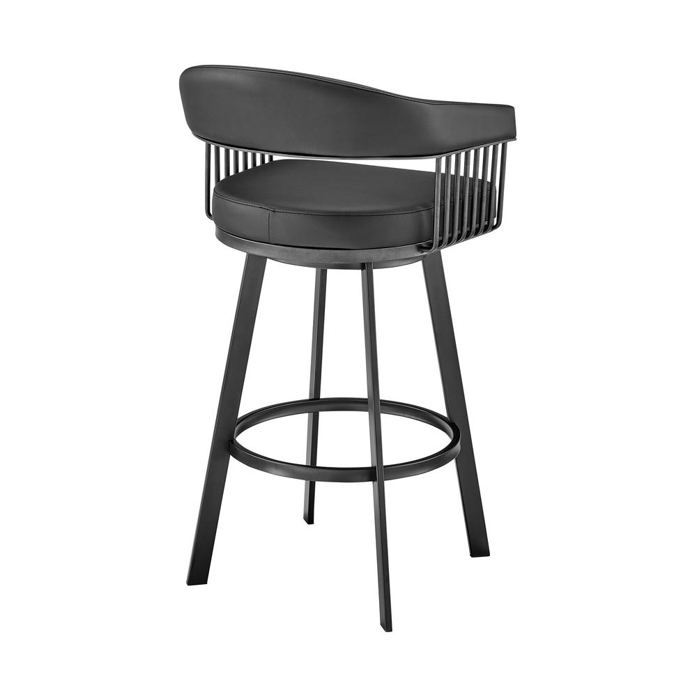 Chelsea 26" Counter Height Swivel Bar Stool in Black Finish and Black Faux Leather. Picture 4