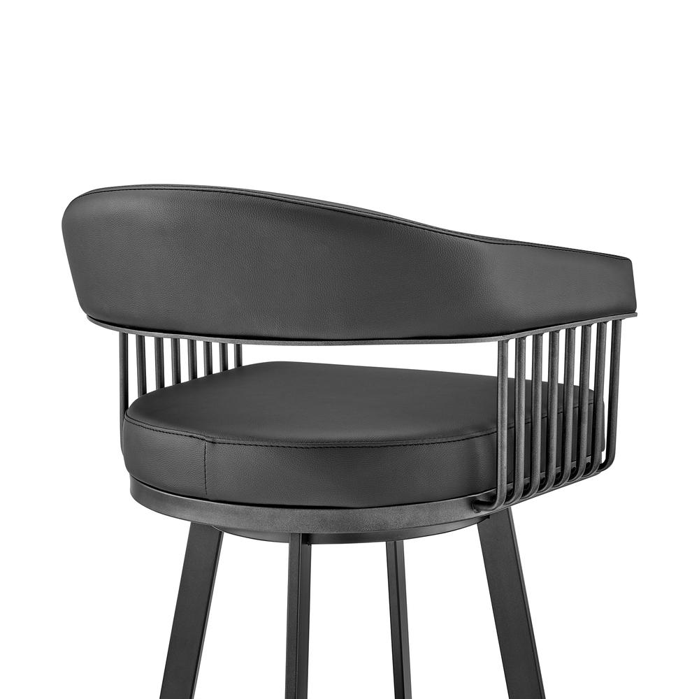 Chelsea 26" Counter Height Swivel Bar Stool in Black Finish and Black Faux Leather. Picture 7
