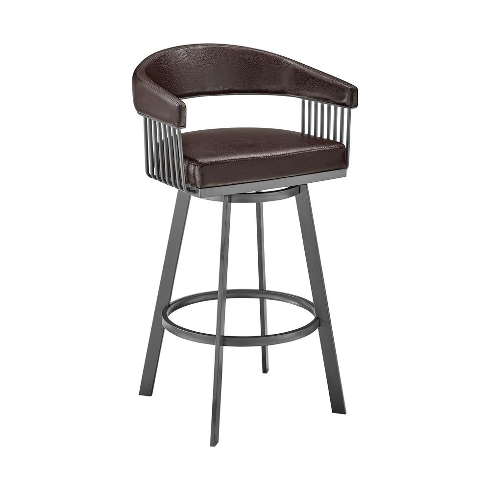 Chelsea 26" Counter Height Swivel Bar Stool in Java Brown Finish and Chocolate Faux Leather. Picture 1