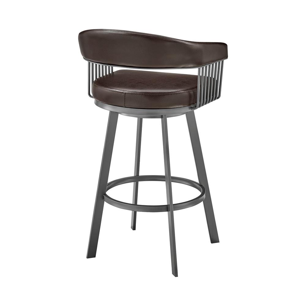 Chelsea 26" Counter Height Swivel Bar Stool in Java Brown Finish and Chocolate Faux Leather. Picture 4