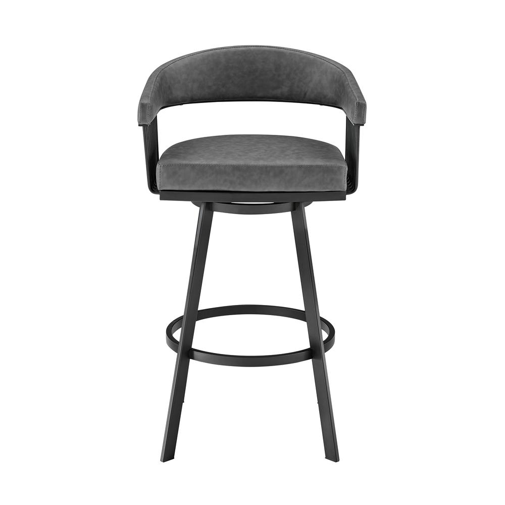 Chelsea 26" Counter Height Swivel Bar Stool in Black Finish and Gray Faux Leather. Picture 2