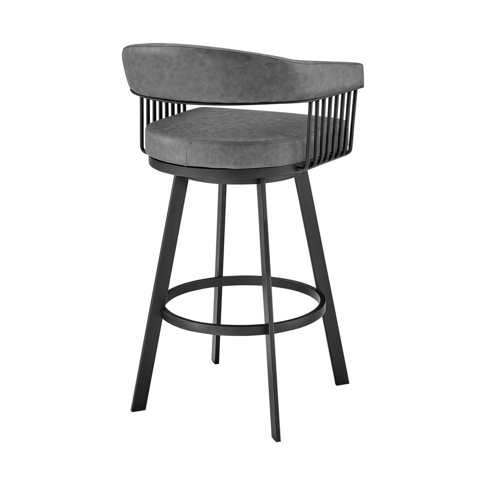 Chelsea 26" Counter Height Swivel Bar Stool in Black Finish and Gray Faux Leather. Picture 4