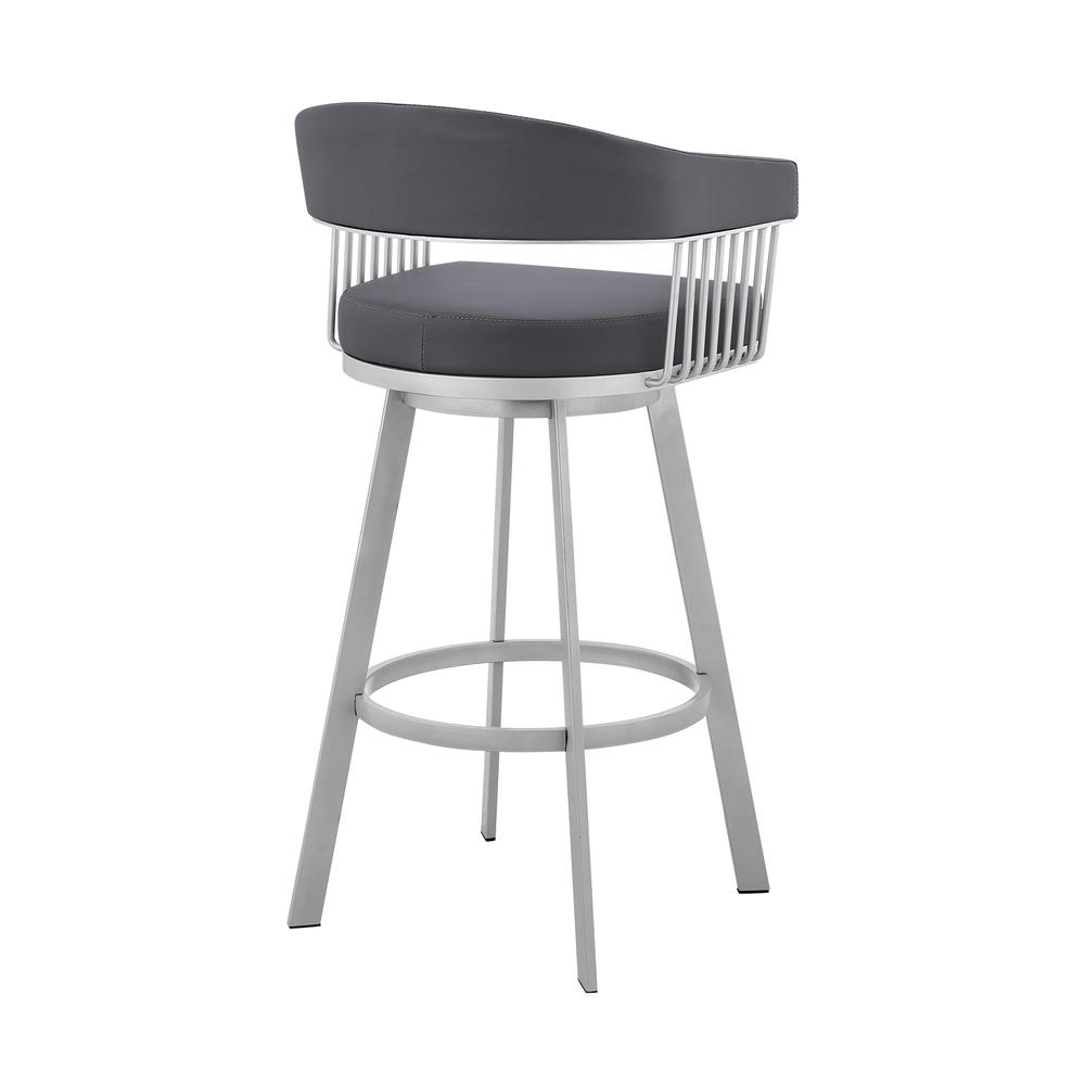 Slate Grey Faux Leather and Silver Metal Bar Stool. Picture 4