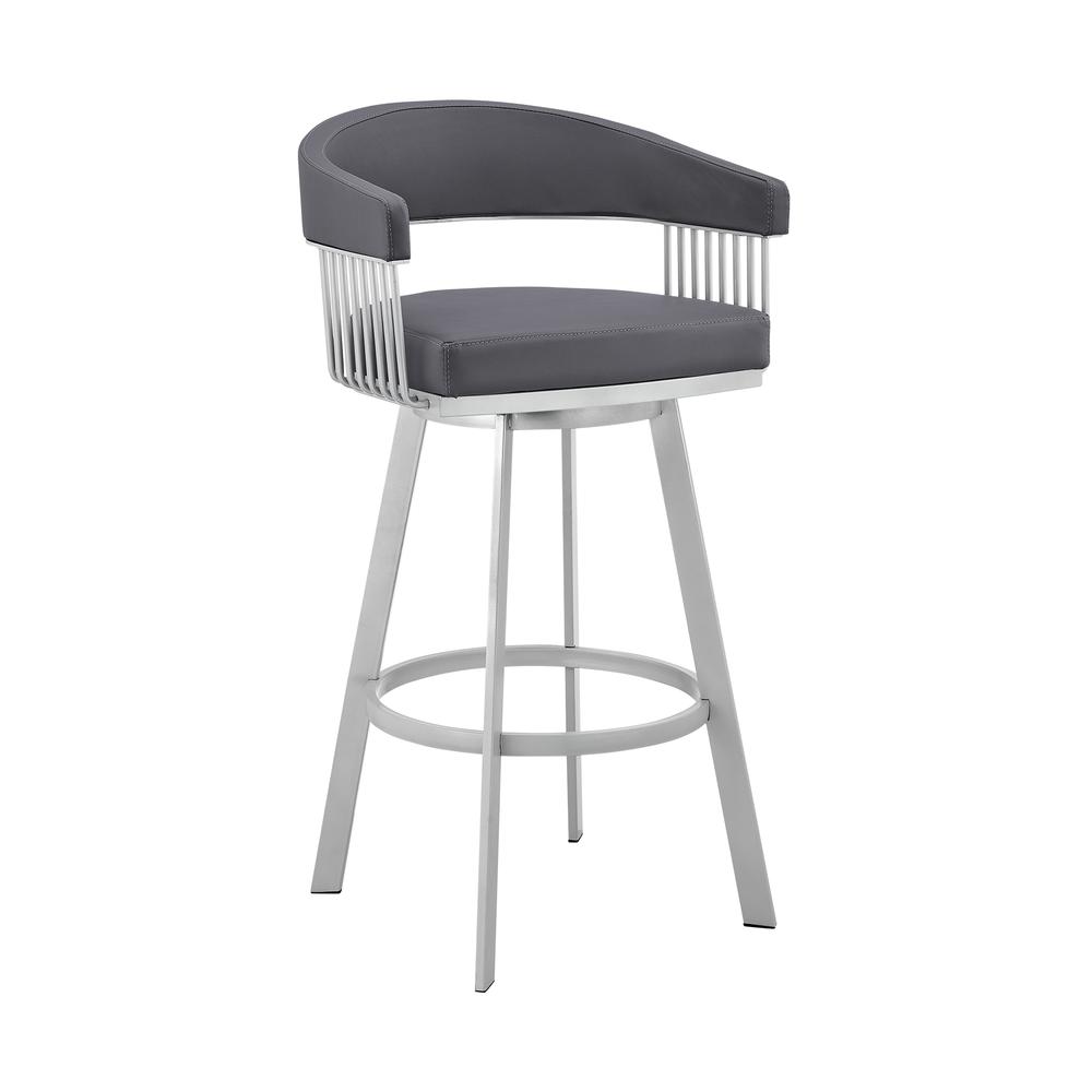 Slate Grey Faux Leather and Silver Metal Bar Stool. Picture 1