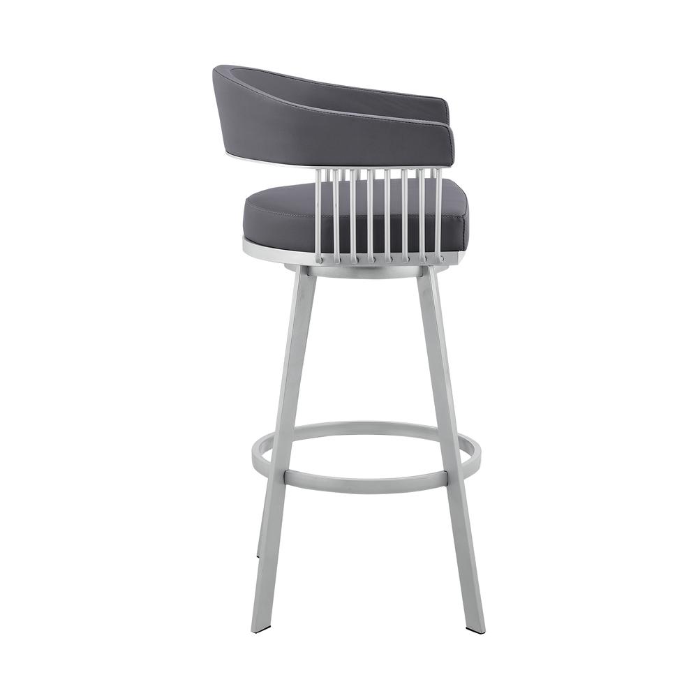 Slate Grey Faux Leather and Silver Metal Bar Stool. Picture 3