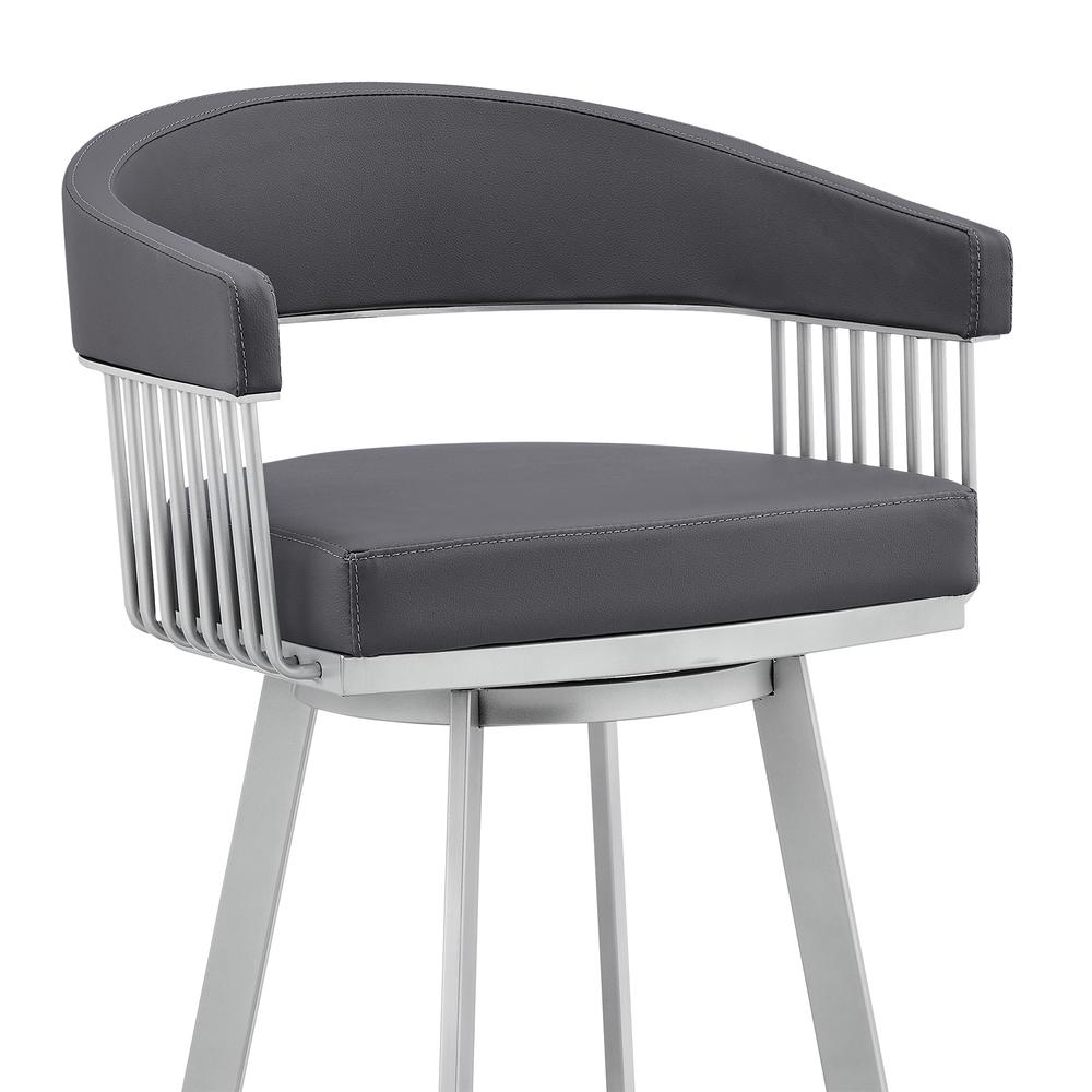Slate Grey Faux Leather and Silver Metal Bar Stool. Picture 6