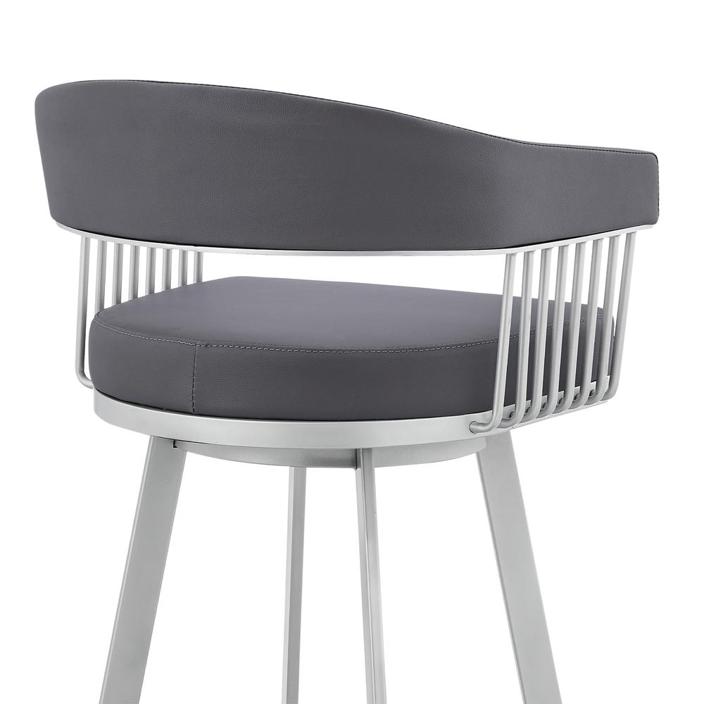 Slate Grey Faux Leather and Silver Metal Bar Stool. Picture 7
