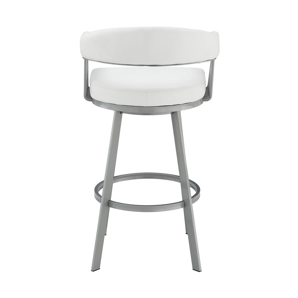 Chelsea 26" Counter Height Swivel Bar Stool in Silver Finish and White Faux Leather. Picture 5