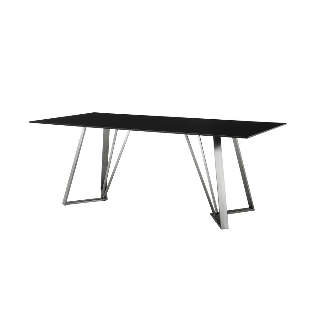 Cressida Glass and Stainless Steel Rectangular Dining Room Table. Picture 1