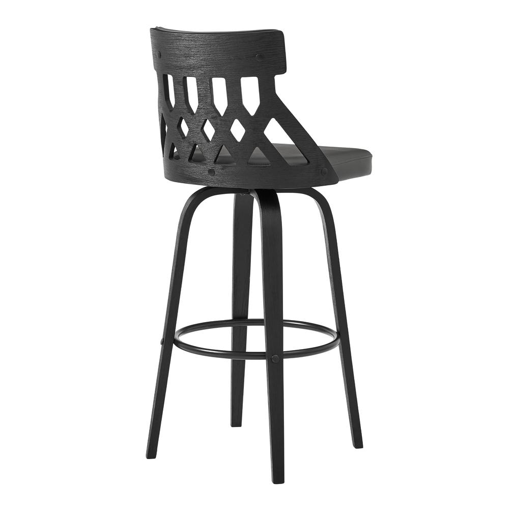 Crux 26" Swivel Counter Stool in Gray Faux Leather and Black Wood. Picture 4