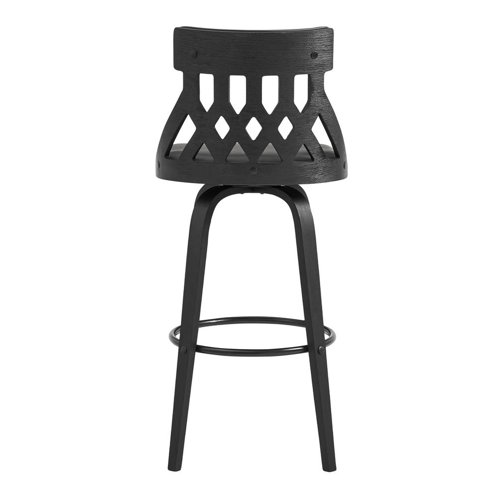 Crux 26" Swivel Counter Stool in Gray Faux Leather and Black Wood. Picture 5