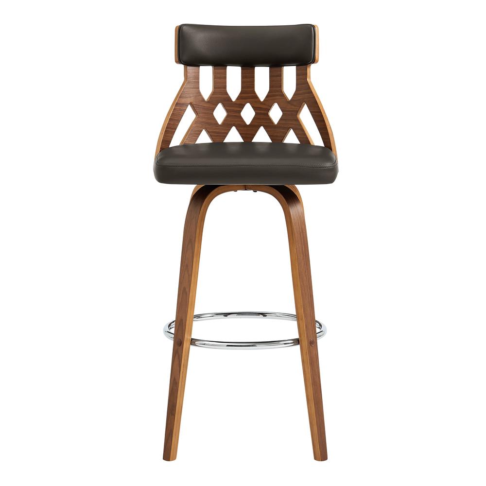 Crux 26" Swivel Counter Stool in Brown Faux Leather and Walnut Wood. Picture 2