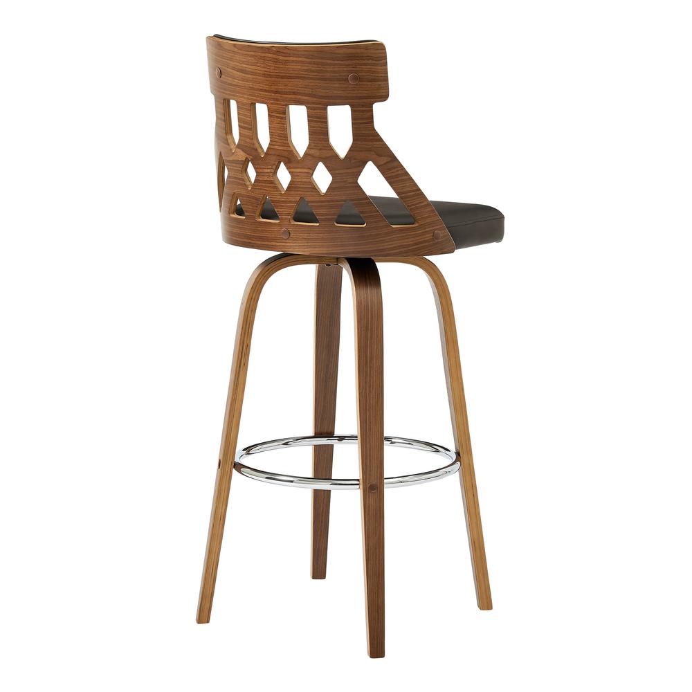Crux 30" Swivel Bar Stool in Brown Faux Leather and Walnut Wood. Picture 4