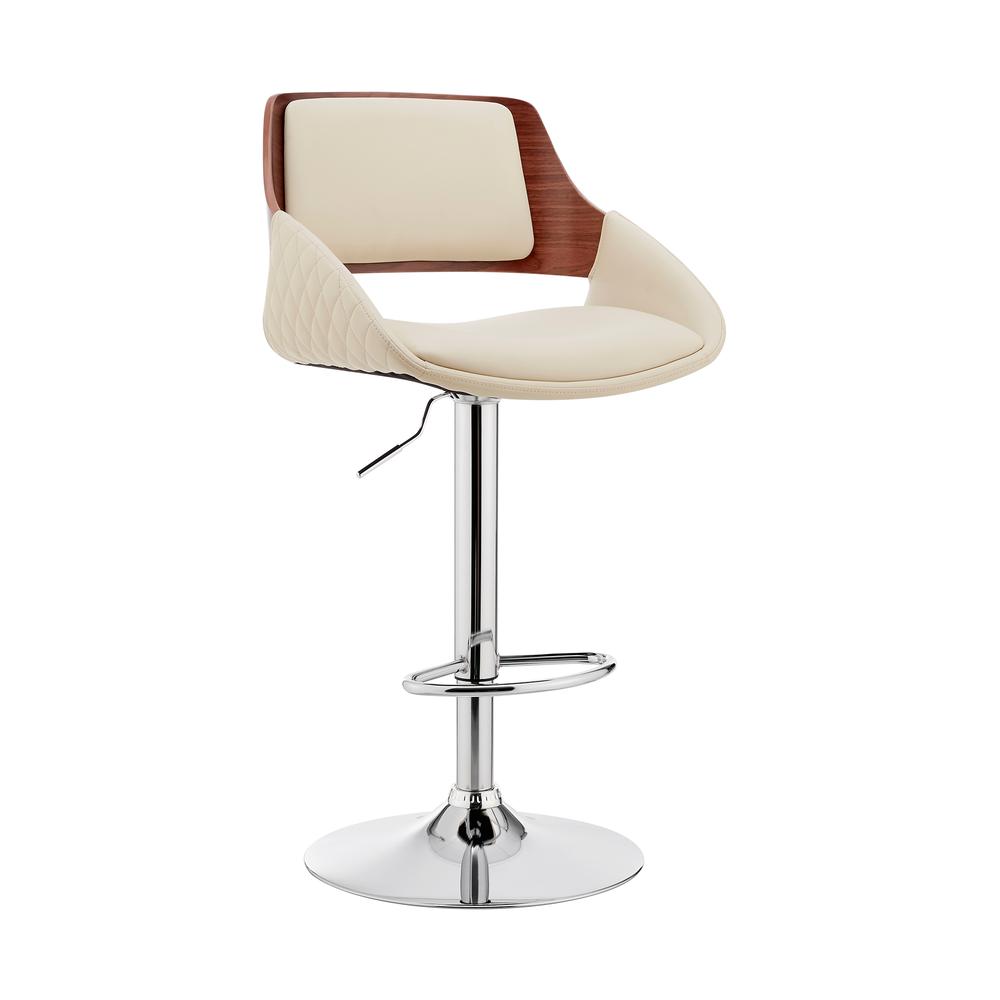 Colby Adjustable Cream Faux Leather and Chrome Finish Bar Stool. The main picture.