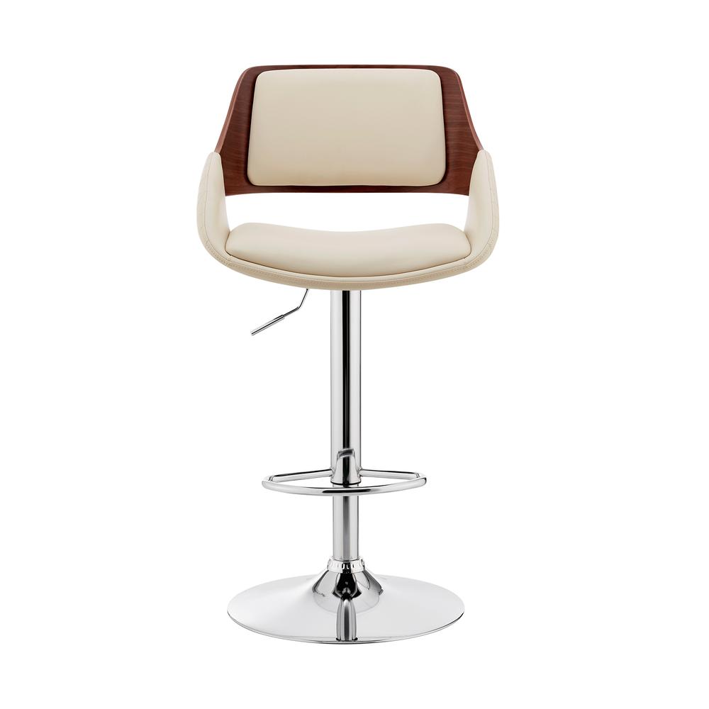 Colby Adjustable Cream Faux Leather and Chrome Finish Bar Stool. Picture 2
