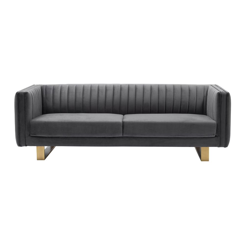 Delilah Dark Grey Velvet Sofa with Matte Gold Legs. Picture 1