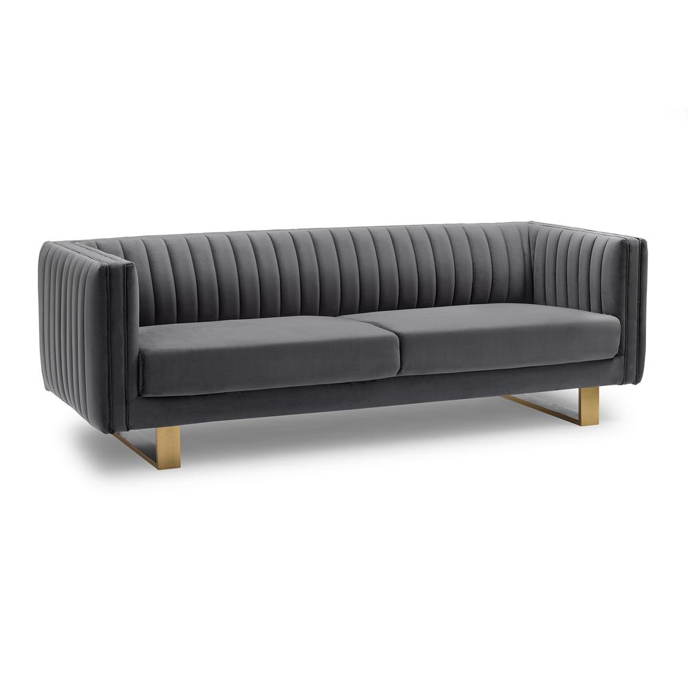 Delilah Dark Grey Velvet Sofa with Matte Gold Legs. Picture 2