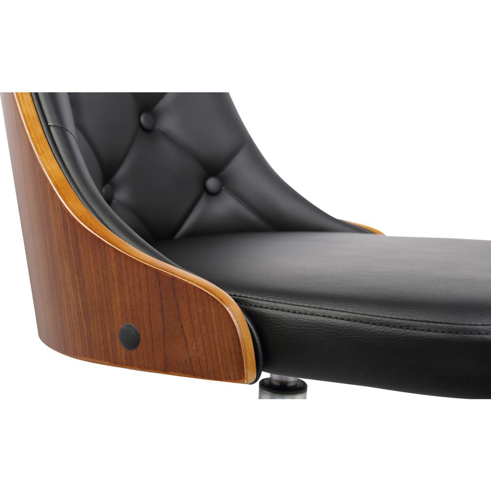 Mid-Century Office Chair in Chrome finish with Tufted Black Faux Leather and Walnut Veneer Back. Picture 6