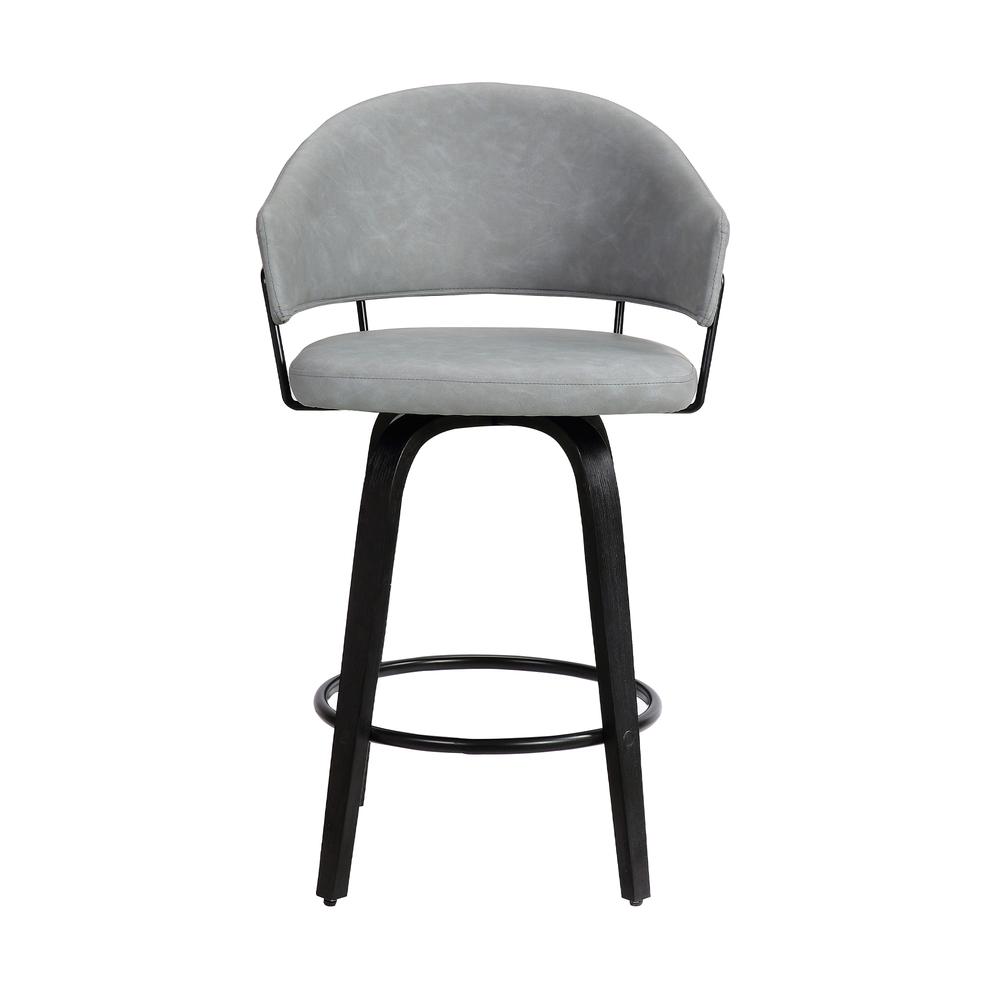 Doral 26" Dark Gray Faux Leather Barstool in Black Powder Coated Finish and Black Brushed Wood. Picture 2