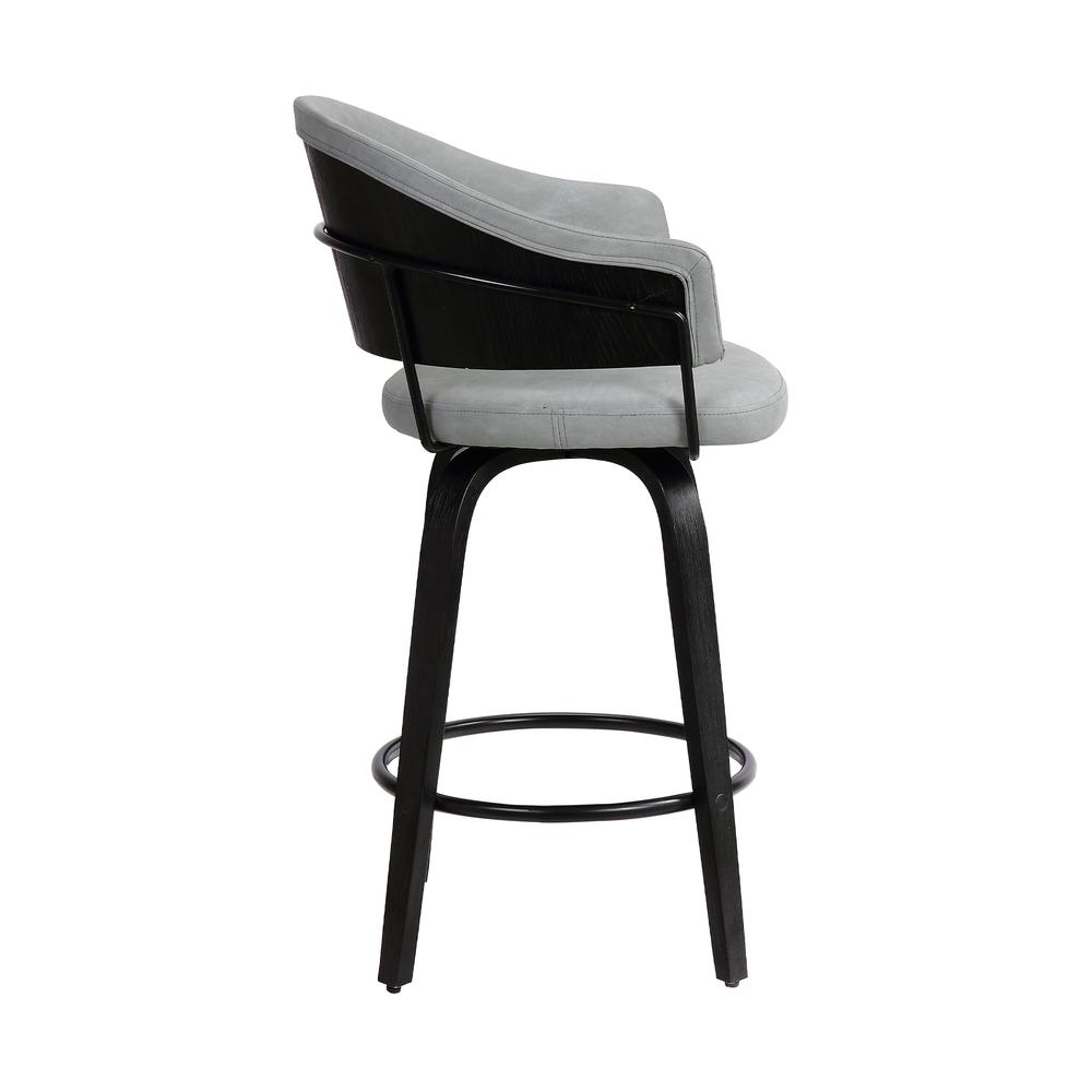 Doral 26" Dark Gray Faux Leather Barstool in Black Powder Coated Finish and Black Brushed Wood. Picture 3