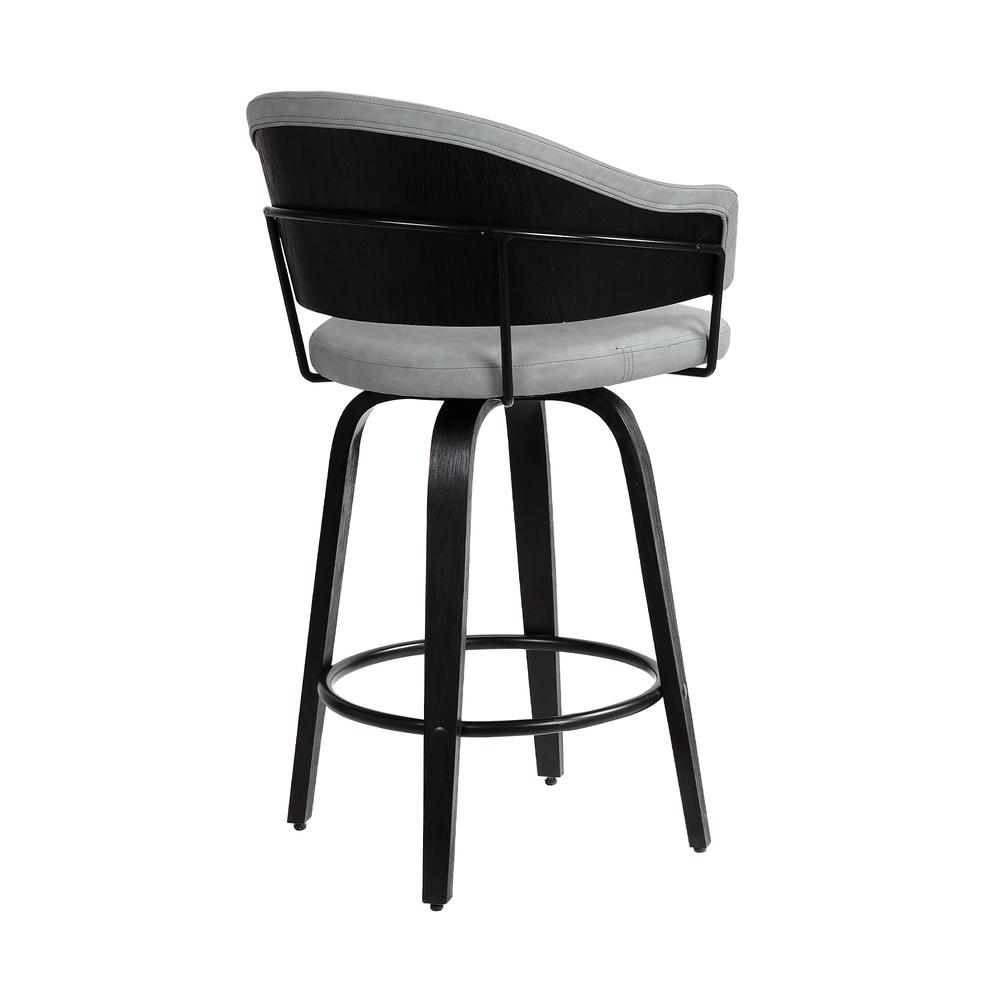 Doral 26" Dark Gray Faux Leather Barstool in Black Powder Coated Finish and Black Brushed Wood. Picture 4
