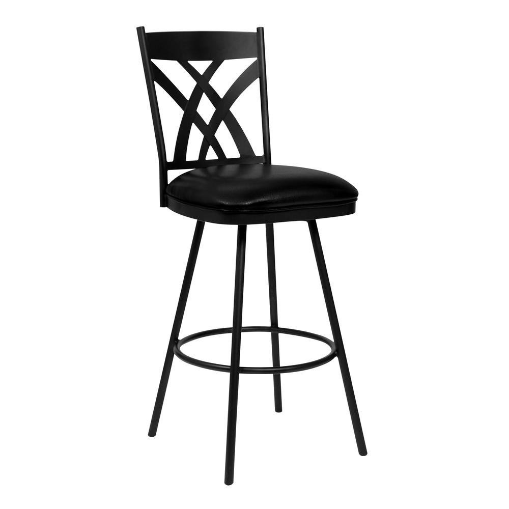 26" Counter Height Barstool in Matte Black Finish and Black Faux Leather. Picture 1