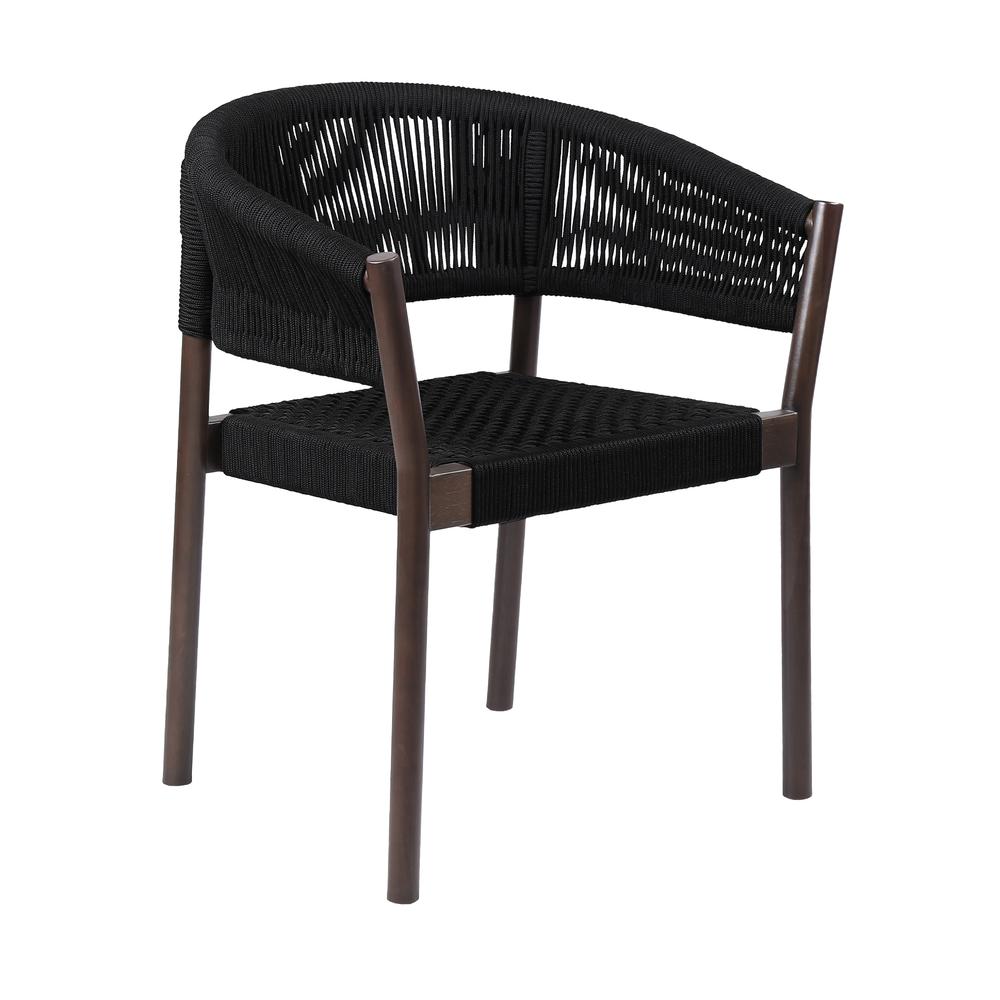Doris Indoor Outdoor Dining Chair in Dark Eucalyptus Wood with Black Rope - Set of 2. Picture 1