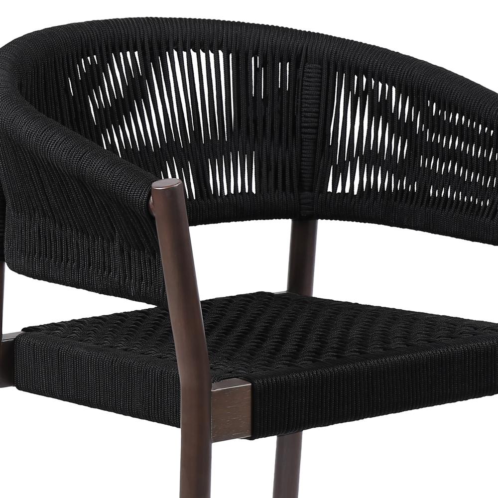 Doris Indoor Outdoor Dining Chair in Dark Eucalyptus Wood with Black Rope - Set of 2. Picture 4