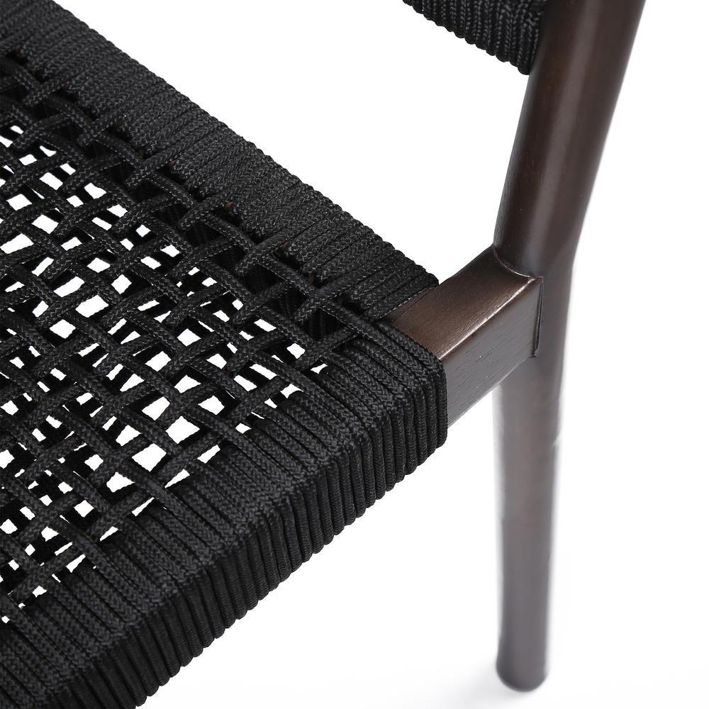Doris Indoor Outdoor Dining Chair in Dark Eucalyptus Wood with Black Rope - Set of 2. Picture 5