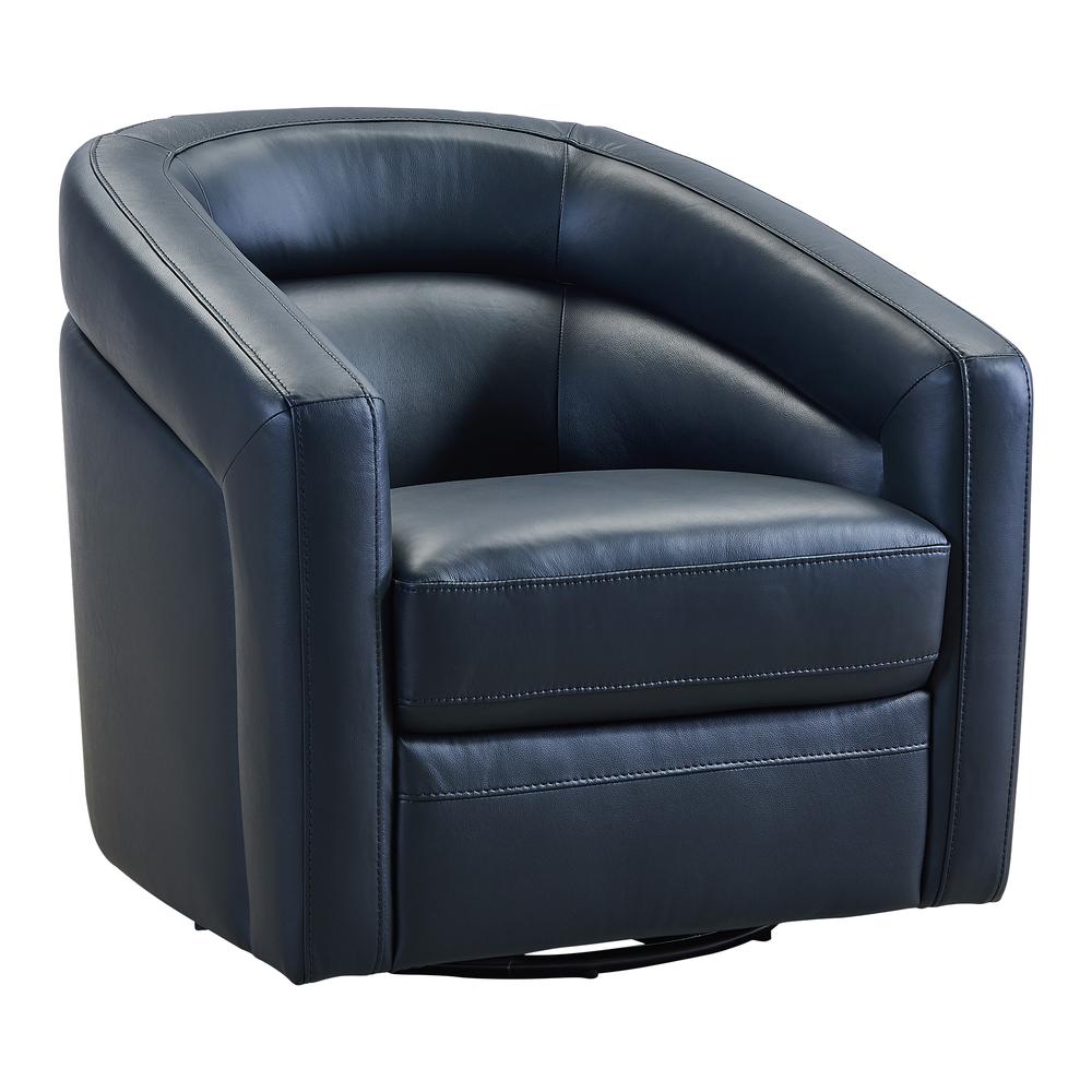 Desi Contemporary Swivel Accent Chair in Black Genuine Leather. The main picture.