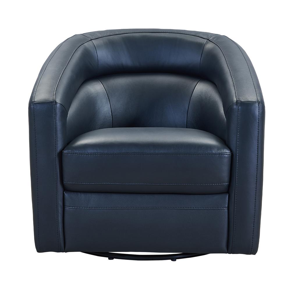 Desi Contemporary Swivel Accent Chair in Black Genuine Leather. Picture 2