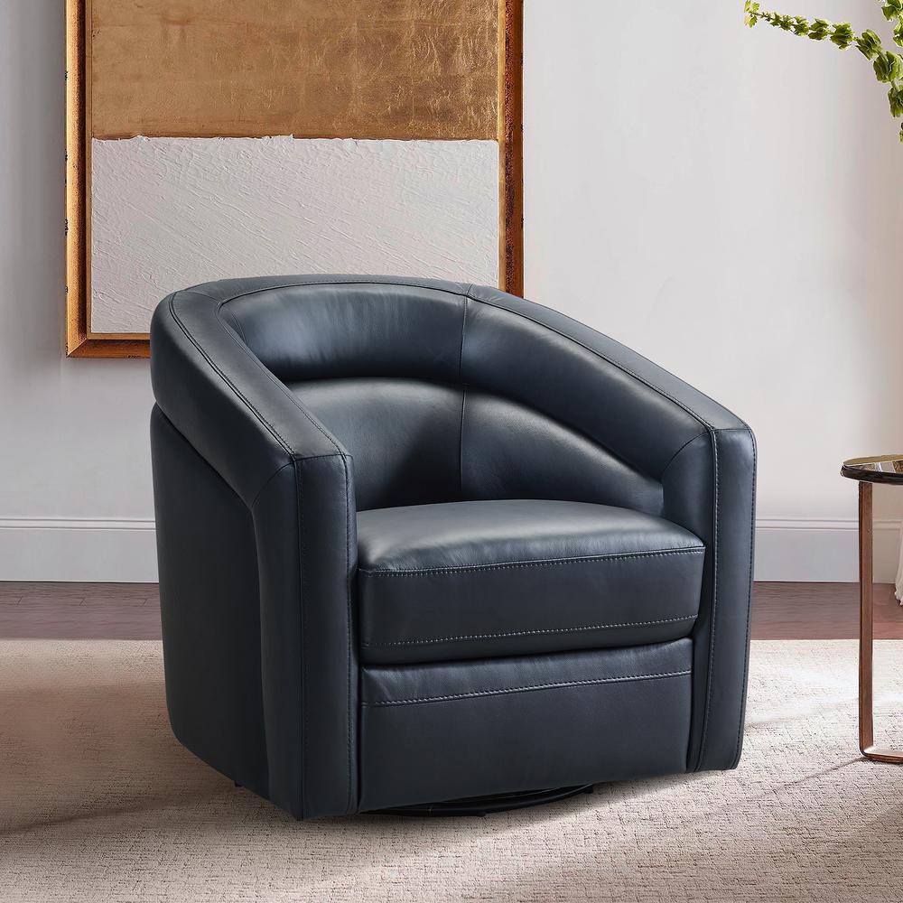 Contemporary Swivel Accent Chair in Black Genuine Leather. Picture 7
