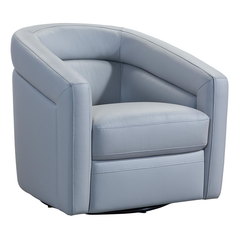 Desi Contemporary Swivel Accent Chair in Dove Grey Genuine Leather. Picture 1