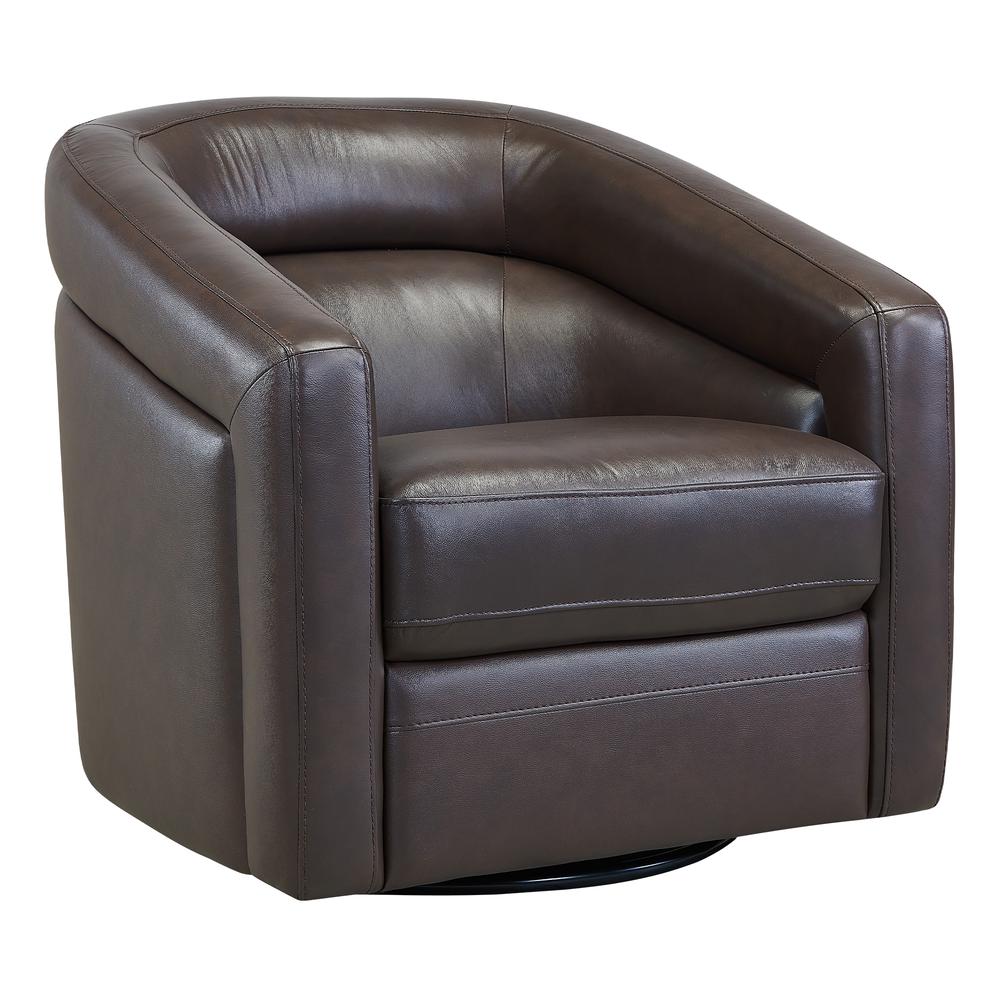 Contemporary Swivel Accent Chair in Espresso Genuine Leather. The main picture.
