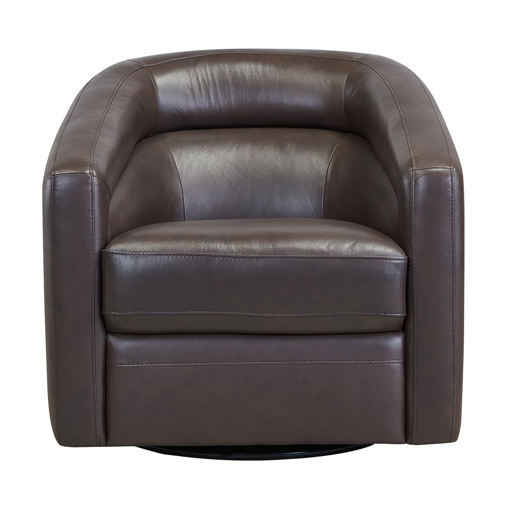 Contemporary Swivel Accent Chair in Espresso Genuine Leather. Picture 2