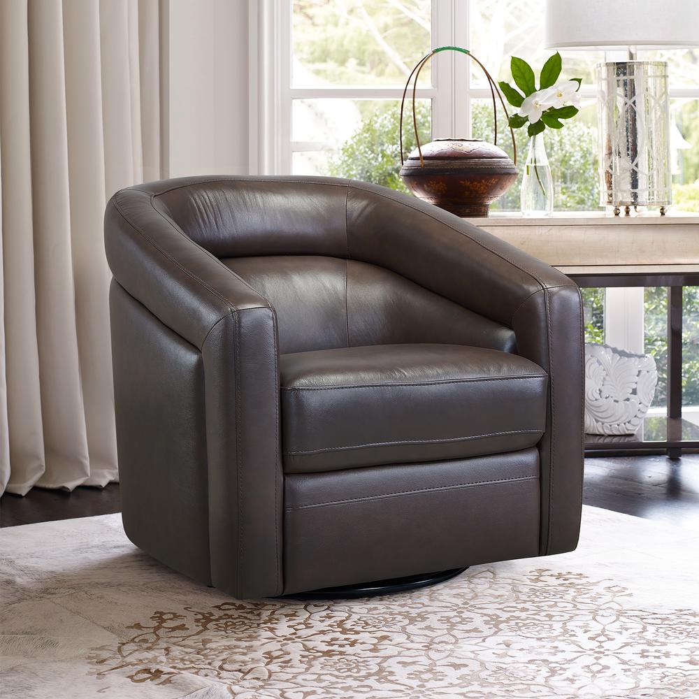 Contemporary Swivel Accent Chair in Espresso Genuine Leather. Picture 7