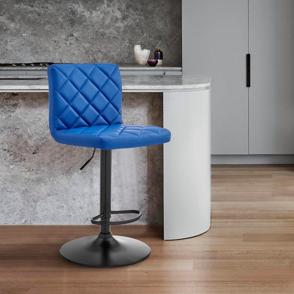 The Duval Adjustable Blue Faux Leather Swivel Bar Stool. Picture 2