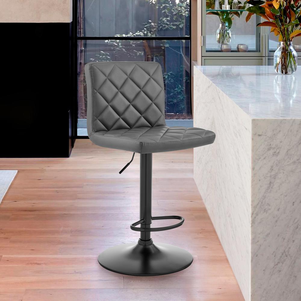 Duval Adjustable Gray Faux Leather Swivel Bar Stool. Picture 2