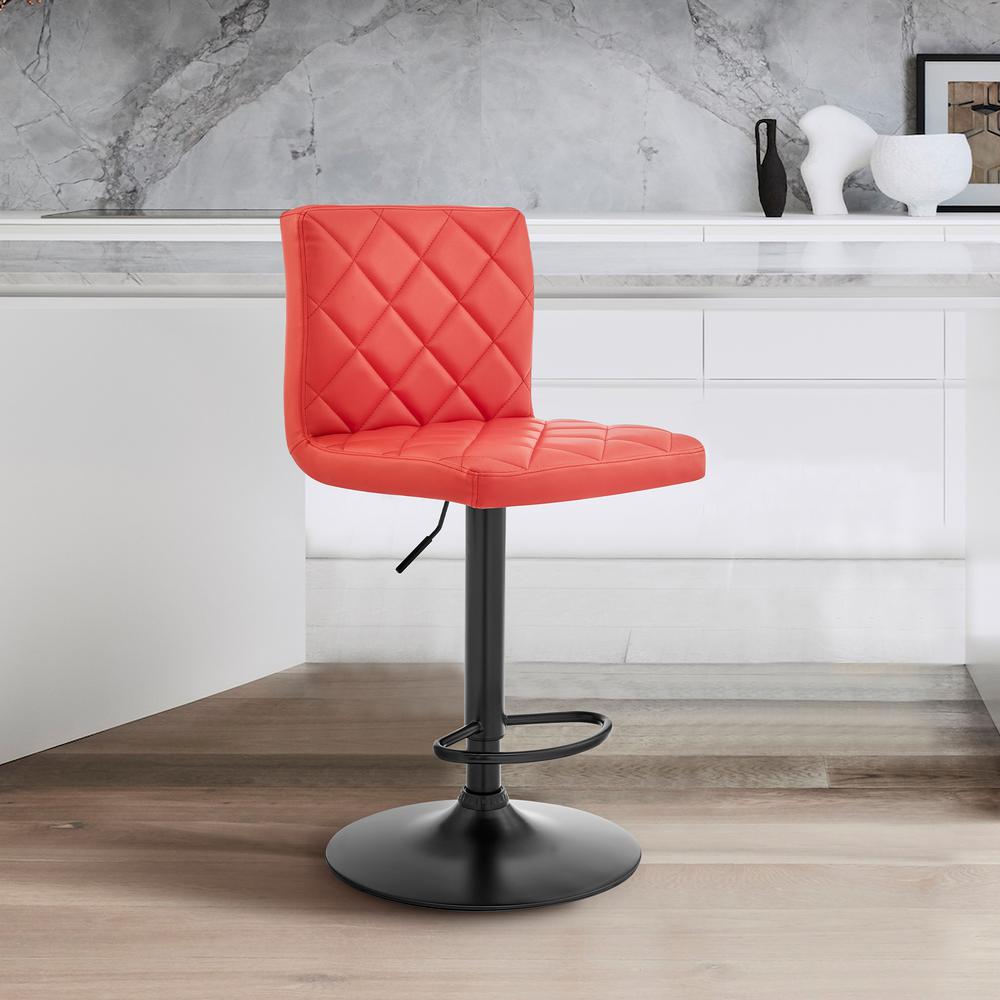 The Duval Adjustable Red Faux Leather Swivel Bar Stool. Picture 2